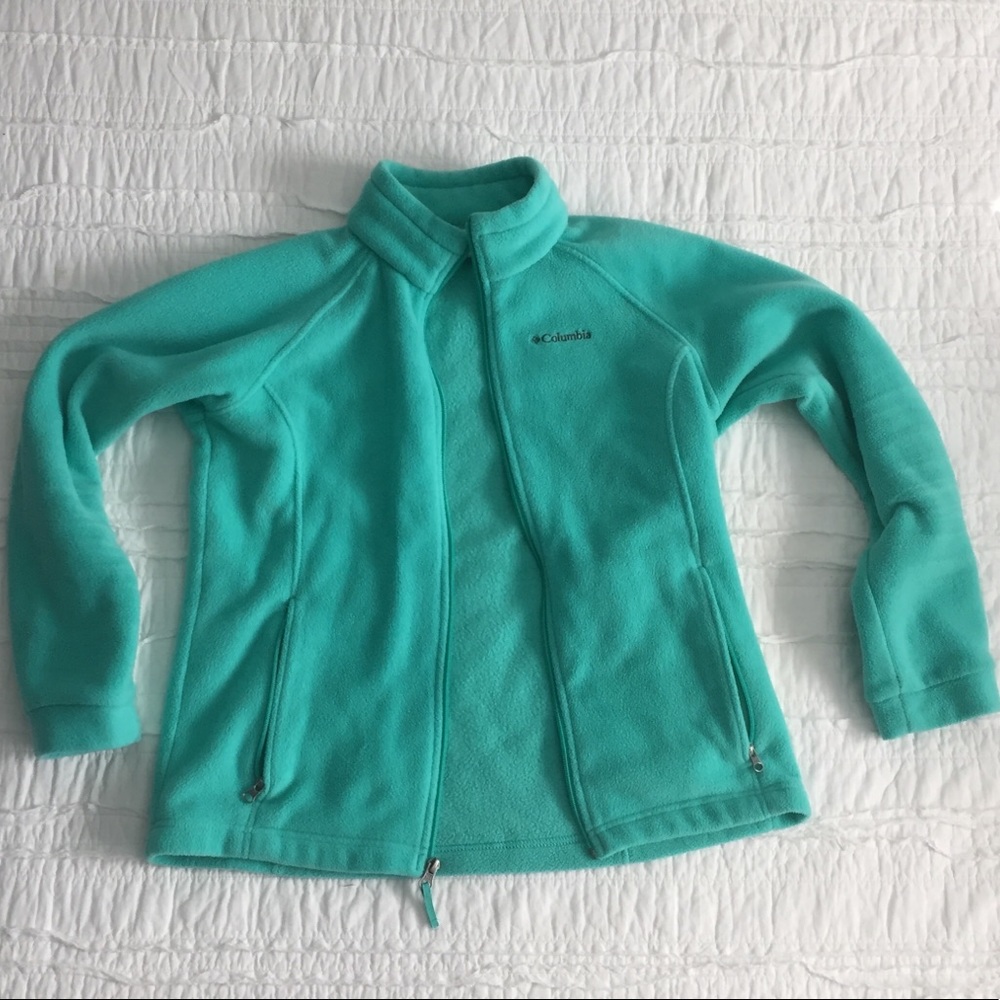 COLUMBIA SEAFOAM GREEN FUZZY ZIP UP JACKET